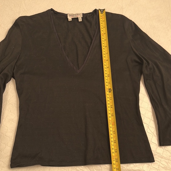 Yves Saint Laurent rive gauche black long bell sleeve v-neck fitted top - Picture 8 of 12